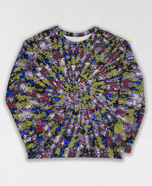 Tie-Dye-Camo Sweatshirt #0279. All over print, precision-cut, and hand-sewn. Super comfortable poly-cotton blend original Digital Camouflage designs by Dan Ellis vague.paris