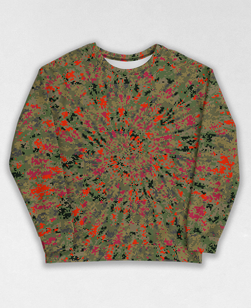 Tie-Dye-Camo Sweatshirt #0283. All over print, precision-cut, and hand-sewn. Super comfortable poly-cotton blend original Digital Camouflage designs by Dan Ellis vague.paris