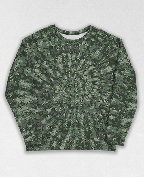 Tie-Dye-Camo Sweatshirt #0284. All over print, precision-cut, and hand-sewn. Super comfortable poly-cotton blend original Digital Camouflage designs by Dan Ellis vague.paris