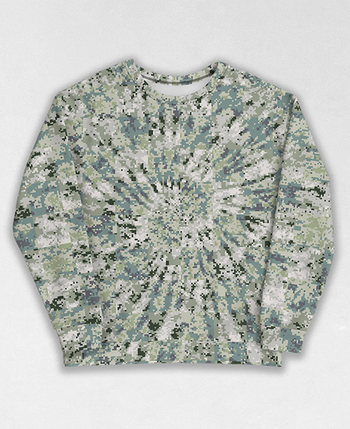 Tie-Dye-Camo Sweatshirt #0285. All over print, precision-cut, and hand-sewn. Super comfortable poly-cotton blend original Digital Camouflage designs by Dan Ellis vague.paris