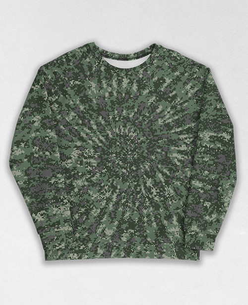 Tie-Dye-Camo Sweatshirt #0286. All over print, precision-cut, and hand-sewn. Super comfortable poly-cotton blend original Digital Camouflage designs by Dan Ellis vague.paris