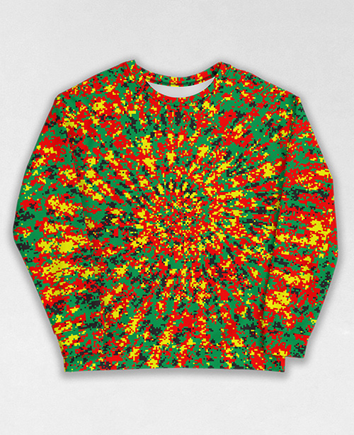 Tie-Dye-Camo Sweatshirt #0287. All over print, precision-cut, and hand-sewn. Super comfortable poly-cotton blend original Digital Camouflage designs by Dan Ellis vague.paris