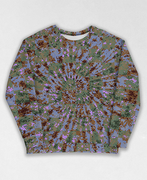 Tie-Dye-Camo Sweatshirt #0289. All over print, precision-cut, and hand-sewn. Super comfortable poly-cotton blend original Digital Camouflage designs by Dan Ellis vague.paris