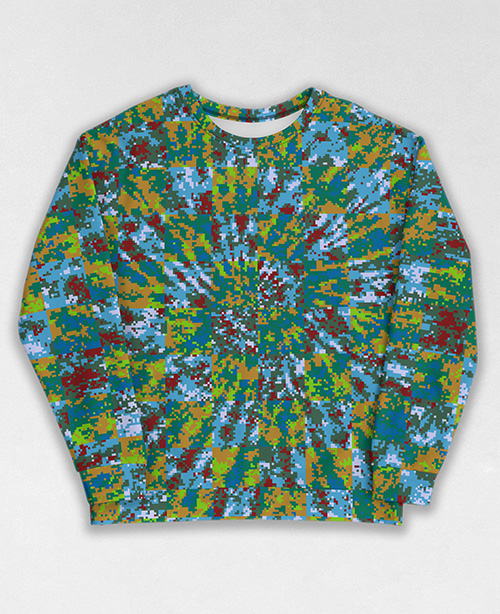 Tie-Dye-Camo Sweatshirt #0290. All over print, precision-cut, and hand-sewn. Super comfortable poly-cotton blend original Digital Camouflage designs by Dan Ellis vague.paris