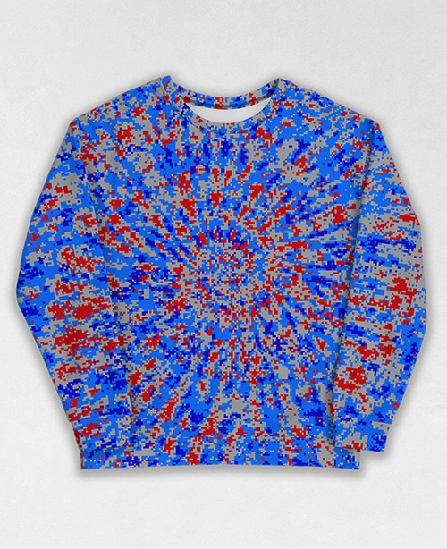 Tie-Dye-Camo Sweatshirt #0296. All over print, precision-cut, and hand-sewn. Super comfortable poly-cotton blend original Digital Camouflage designs by Dan Ellis vague.paris