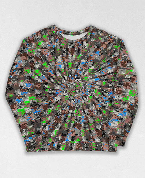 Tie-Dye-Camo Sweatshirt #0298. All over print, precision-cut, and hand-sewn. Super comfortable poly-cotton blend original Digital Camouflage designs by Dan Ellis vague.paris