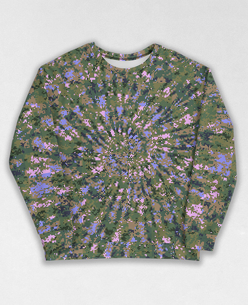 Tie-Dye-Camo Sweatshirt #0303. All over print, precision-cut, and hand-sewn. Super comfortable poly-cotton blend original Digital Camouflage designs by Dan Ellis vague.paris