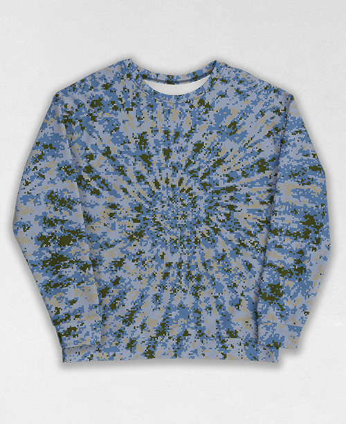 Tie-Dye-Camo Sweatshirt #0304. All over print, precision-cut, and hand-sewn. Super comfortable poly-cotton blend original Digital Camouflage designs by Dan Ellis vague.paris