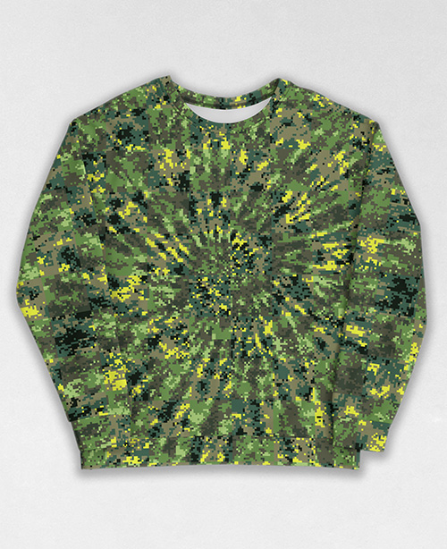 Tie-Dye-Camo Sweatshirt #0307. All over print, precision-cut, and hand-sewn. Super comfortable poly-cotton blend original Digital Camouflage designs by Dan Ellis vague.paris