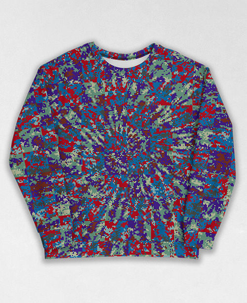 Tie-Dye-Camo Sweatshirt #0313. All over print, precision-cut, and hand-sewn. Super comfortable poly-cotton blend original Digital Camouflage designs by Dan Ellis vague.paris