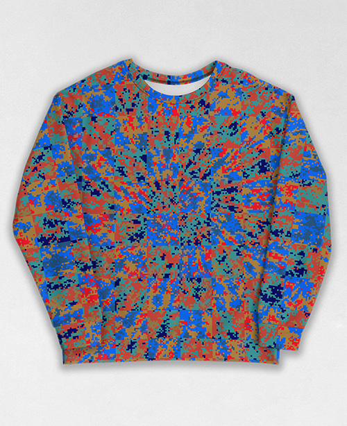 Tie-Dye-Camo Sweatshirt #0314. All over print, precision-cut, and hand-sewn. Super comfortable poly-cotton blend original Digital Camouflage designs by Dan Ellis vague.paris