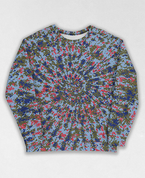 Tie-Dye-Camo Sweatshirt #0320. All over print, precision-cut, and hand-sewn. Super comfortable poly-cotton blend original Digital Camouflage designs by Dan Ellis vague.paris