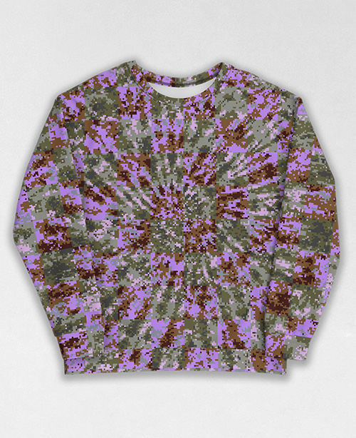 Tie-Dye-Camo Sweatshirt #0321. All over print, precision-cut, and hand-sewn. Super comfortable poly-cotton blend original Digital Camouflage designs by Dan Ellis vague.paris