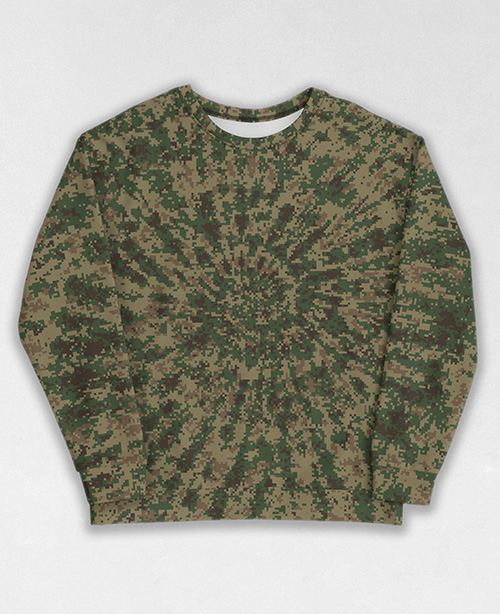 Tie-Dye-Camo Sweatshirt #0324. All over print, precision-cut, and hand-sewn. Super comfortable poly-cotton blend original Digital Camouflage designs by Dan Ellis vague.paris