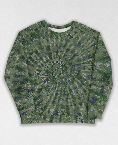 Tie-Dye-Camo Sweatshirt #0325. All over print, precision-cut, and hand-sewn. Super comfortable poly-cotton blend original Digital Camouflage designs by Dan Ellis vague.paris