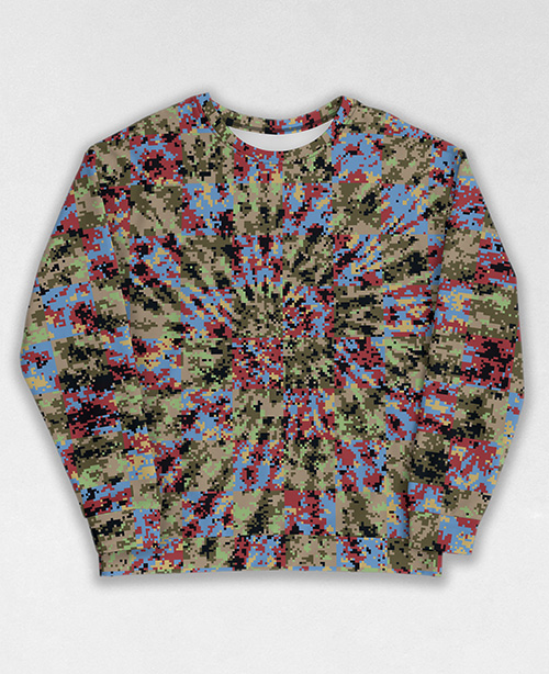 Tie-Dye-Camo Sweatshirt #0329. All over print, precision-cut, and hand-sewn. Super comfortable poly-cotton blend original Digital Camouflage designs by Dan Ellis vague.paris