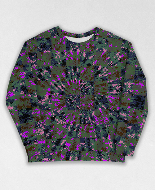 Tie-Dye-Camo Sweatshirt #0334. All over print, precision-cut, and hand-sewn. Super comfortable poly-cotton blend original Digital Camouflage designs by Dan Ellis vague.paris