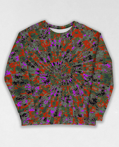 Tie-Dye-Camo Sweatshirt #0338. All over print, precision-cut, and hand-sewn. Super comfortable poly-cotton blend original Digital Camouflage designs by Dan Ellis vague.paris