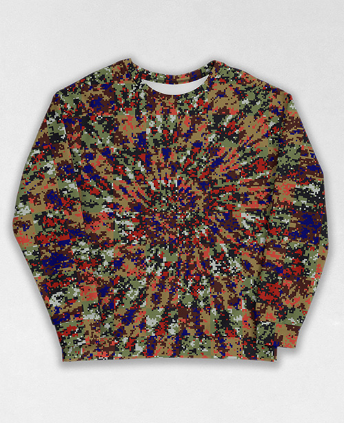 Tie-Dye-Camo Sweatshirt #0342. All over print, precision-cut, and hand-sewn. Super comfortable poly-cotton blend original Digital Camouflage designs by Dan Ellis vague.paris