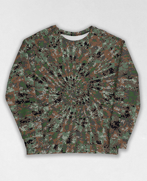 Tie-Dye-Camo Sweatshirt #0343. All over print, precision-cut, and hand-sewn. Super comfortable poly-cotton blend original Digital Camouflage designs by Dan Ellis vague.paris