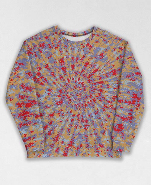 Tie-Dye-Camo Sweatshirt #0344. All over print, precision-cut, and hand-sewn. Super comfortable poly-cotton blend original Digital Camouflage designs by Dan Ellis vague.paris