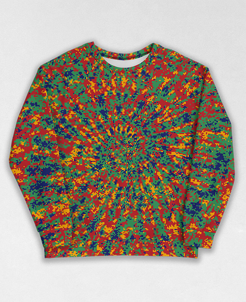 Tie-Dye-Camo Sweatshirt #0345. All over print, precision-cut, and hand-sewn. Super comfortable poly-cotton blend original Digital Camouflage designs by Dan Ellis vague.paris