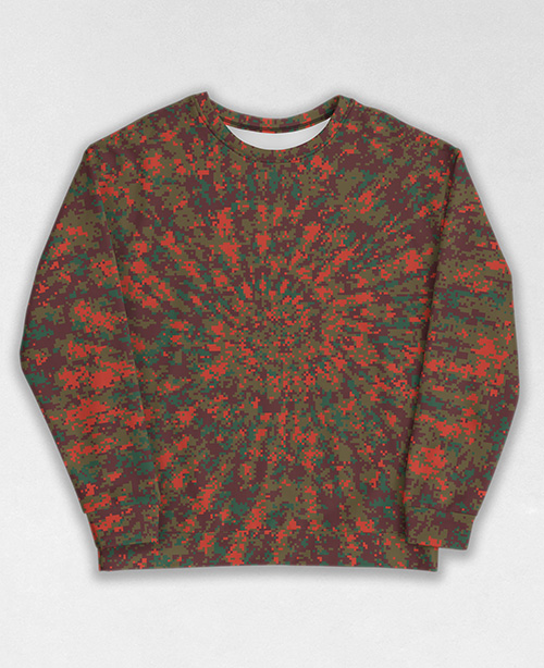 Tie-Dye-Camo Sweatshirt #0348. All over print, precision-cut, and hand-sewn. Super comfortable poly-cotton blend original Digital Camouflage designs by Dan Ellis vague.paris