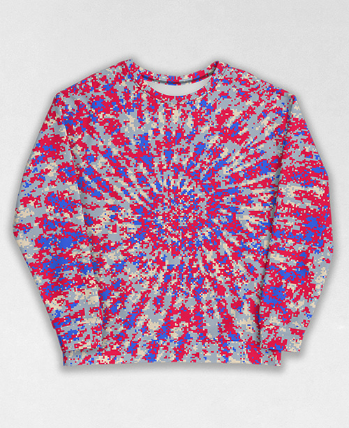 Tie-Dye-Camo Sweatshirt #0354. All over print, precision-cut, and hand-sewn. Super comfortable poly-cotton blend original Digital Camouflage designs by Dan Ellis vague.paris