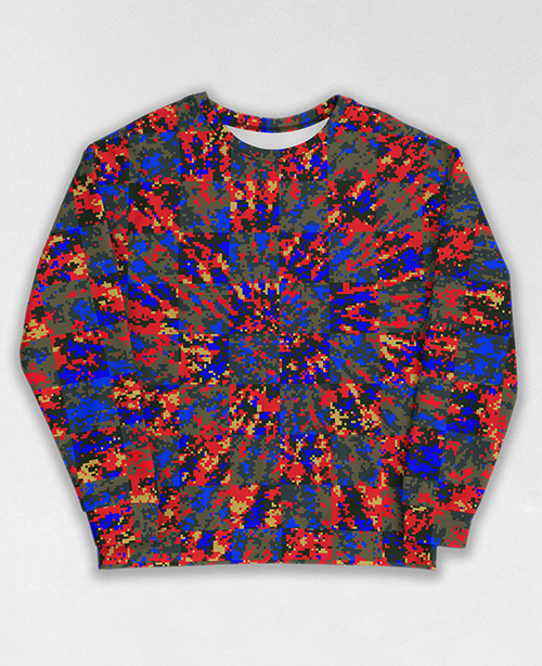 Tie-Dye-Camo Sweatshirt #0357. All over print, precision-cut, and hand-sewn. Super comfortable poly-cotton blend original Digital Camouflage designs by Dan Ellis vague.paris