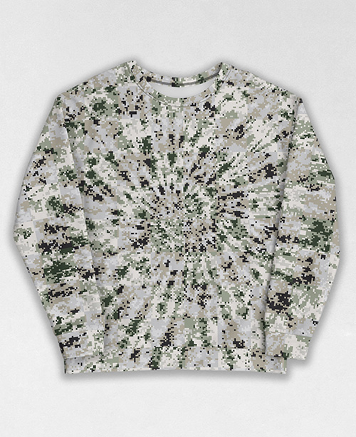 Tie-Dye-Camo Sweatshirt #0370. All over print, precision-cut, and hand-sewn. Super comfortable poly-cotton blend original Digital Camouflage designs by Dan Ellis vague.paris