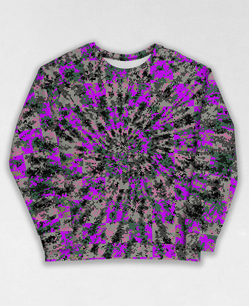 Tie-Dye-Camo Sweatshirt #0371. All over print, precision-cut, and hand-sewn. Super comfortable poly-cotton blend original Digital Camouflage designs by Dan Ellis vague.paris