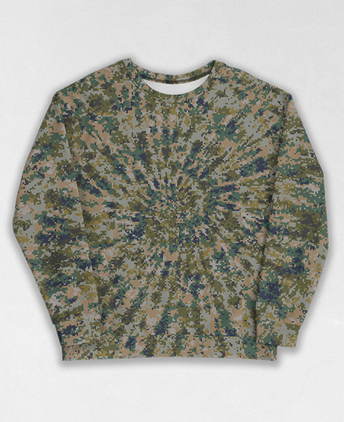 Tie-Dye-Camo Sweatshirt #0374. All over print, precision-cut, and hand-sewn. Super comfortable poly-cotton blend original Digital Camouflage designs by Dan Ellis vague.paris