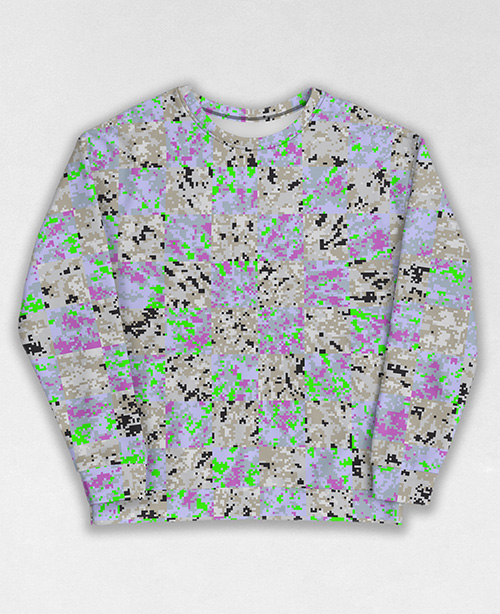 Tie-Dye-Camo Sweatshirt #0376. All over print, precision-cut, and hand-sewn. Super comfortable poly-cotton blend original Digital Camouflage designs by Dan Ellis vague.paris