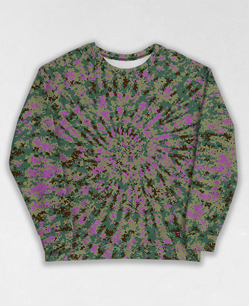 Tie-Dye-Camo Sweatshirt #0387. All over print, precision-cut, and hand-sewn. Super comfortable poly-cotton blend original Digital Camouflage designs by Dan Ellis vague.paris