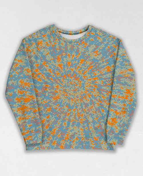 Tie-Dye-Camo Sweatshirt #0393. All over print, precision-cut, and hand-sewn. Super comfortable poly-cotton blend original Digital Camouflage designs by Dan Ellis vague.paris