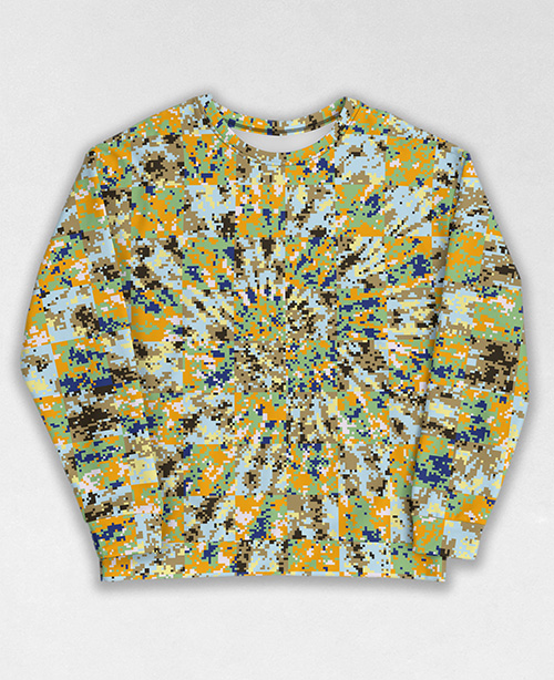 Tie-Dye-Camo Sweatshirt #0395. All over print, precision-cut, and hand-sewn. Super comfortable poly-cotton blend original Digital Camouflage designs by Dan Ellis vague.paris