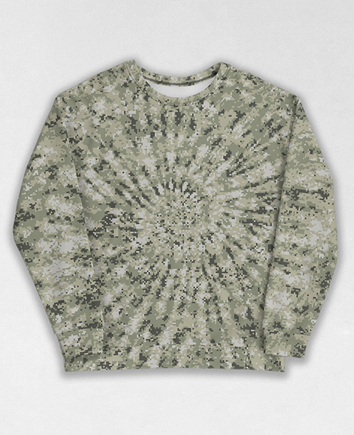 Tie-Dye-Camo Sweatshirt #0399. All over print, precision-cut, and hand-sewn. Super comfortable poly-cotton blend original Digital Camouflage designs by Dan Ellis vague.paris