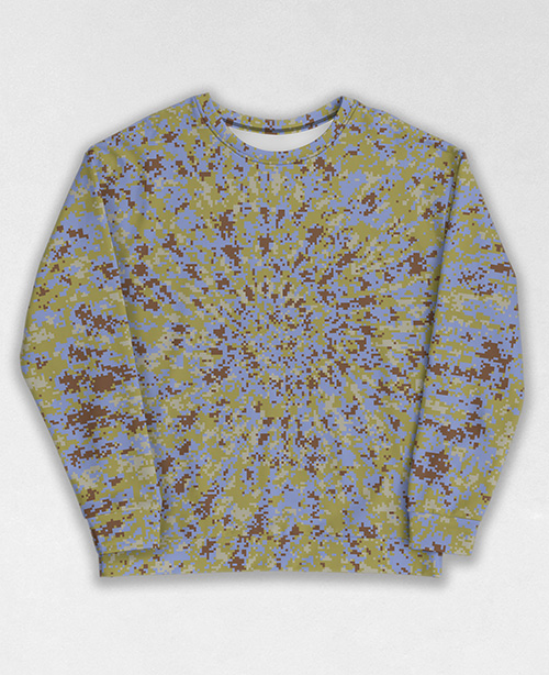 Tie-Dye-Camo Sweatshirt #0401. All over print, precision-cut, and hand-sewn. Super comfortable poly-cotton blend original Digital Camouflage designs by Dan Ellis vague.paris