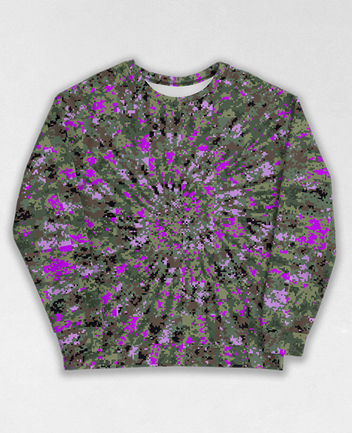 Tie-Dye-Camo Sweatshirt #0403. All over print, precision-cut, and hand-sewn. Super comfortable poly-cotton blend original Digital Camouflage designs by Dan Ellis vague.paris