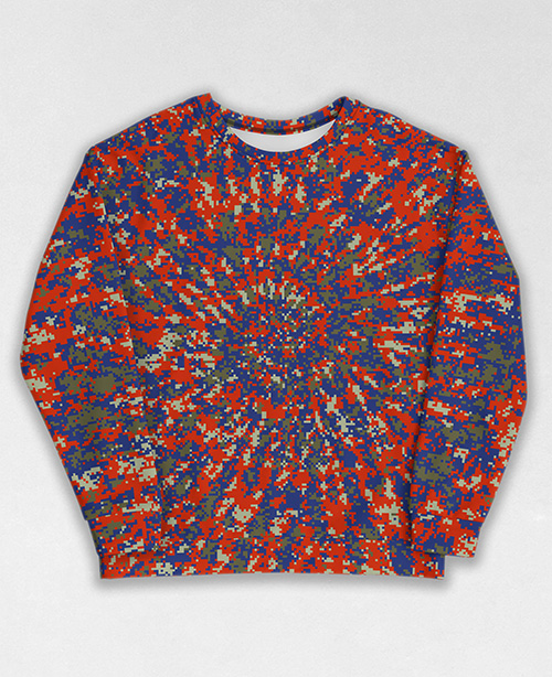 Tie-Dye-Camo Sweatshirt #0407. All over print, precision-cut, and hand-sewn. Super comfortable poly-cotton blend original Digital Camouflage designs by Dan Ellis vague.paris