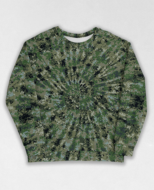 Tie-Dye-Camo Sweatshirt #0419. All over print, precision-cut, and hand-sewn. Super comfortable poly-cotton blend original Digital Camouflage designs by Dan Ellis vague.paris