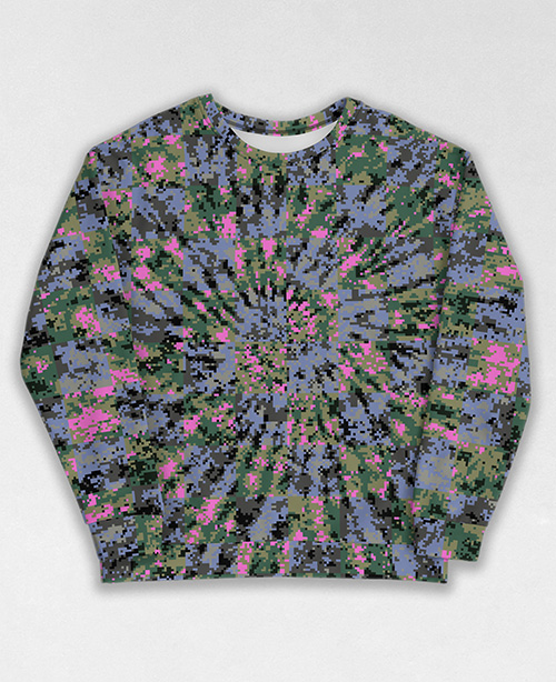 Tie-Dye-Camo Sweatshirt #0420. All over print, precision-cut, and hand-sewn. Super comfortable poly-cotton blend original Digital Camouflage designs by Dan Ellis vague.paris