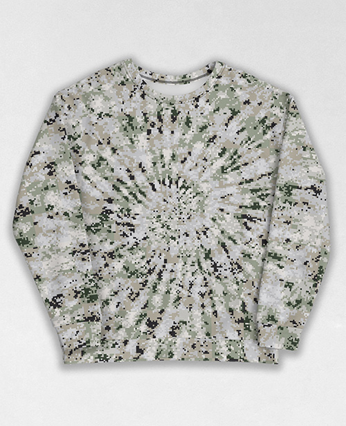 Tie-Dye-Camo Sweatshirt #0423. All over print, precision-cut, and hand-sewn. Super comfortable poly-cotton blend original Digital Camouflage designs by Dan Ellis vague.paris