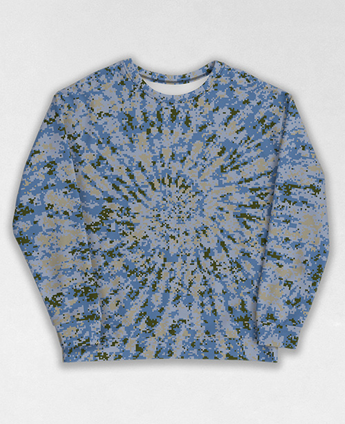 Tie-Dye-Camo Sweatshirt #0425. All over print, precision-cut, and hand-sewn. Super comfortable poly-cotton blend original Digital Camouflage designs by Dan Ellis vague.paris