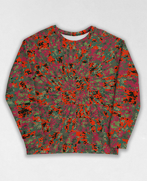 Tie-Dye-Camo Sweatshirt #0426. All over print, precision-cut, and hand-sewn. Super comfortable poly-cotton blend original Digital Camouflage designs by Dan Ellis vague.paris