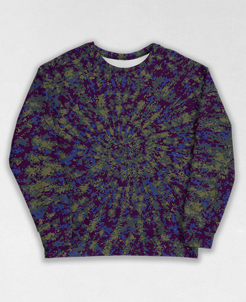 Tie-Dye-Camo Sweatshirt #0429. All over print, precision-cut, and hand-sewn. Super comfortable poly-cotton blend original Digital Camouflage designs by Dan Ellis vague.paris