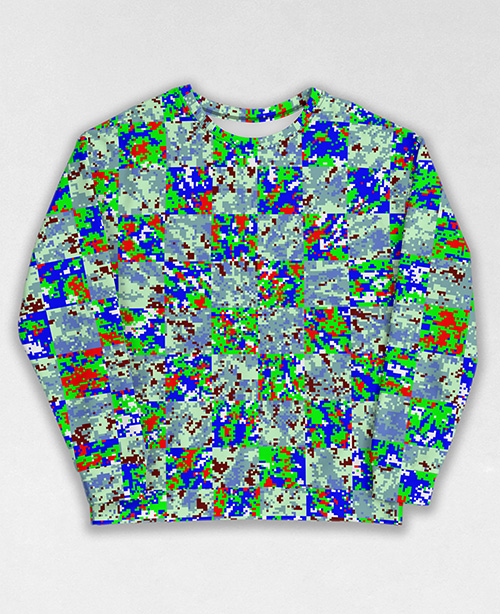 Tie-Dye-Camo Sweatshirt #0430. All over print, precision-cut, and hand-sewn. Super comfortable poly-cotton blend original Digital Camouflage designs by Dan Ellis vague.paris