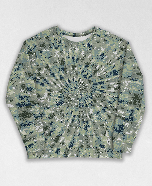 Tie-Dye-Camo Sweatshirt #0437. All over print, precision-cut, and hand-sewn. Super comfortable poly-cotton blend original Digital Camouflage designs by Dan Ellis vague.paris