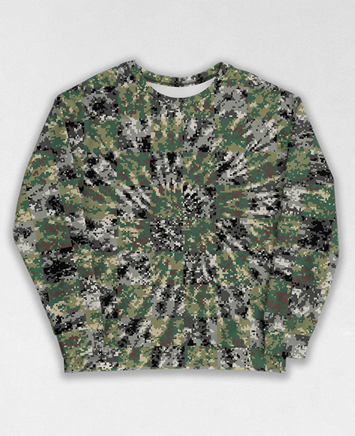 Tie-Dye-Camo Sweatshirt #0438. All over print, precision-cut, and hand-sewn. Super comfortable poly-cotton blend original Digital Camouflage designs by Dan Ellis vague.paris