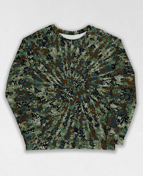 Tie-Dye-Camo Sweatshirt #0443. All over print, precision-cut, and hand-sewn. Super comfortable poly-cotton blend original Digital Camouflage designs by Dan Ellis vague.paris